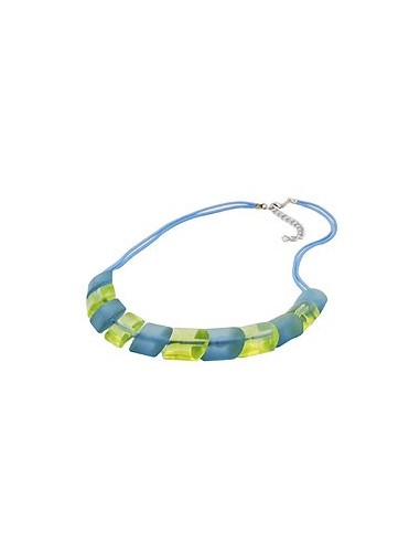 necklace 2x light blue knotted cord & turquoise-green slanted beads