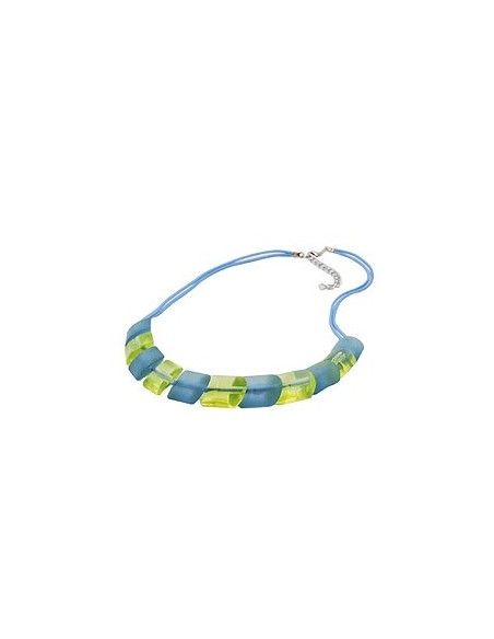 necklace 2x light blue knotted cord & turquoise-green slanted beads