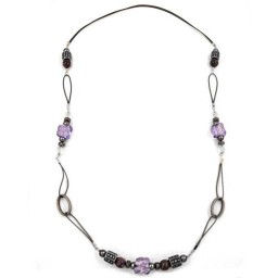 necklace stone bead grey-lila 96cm