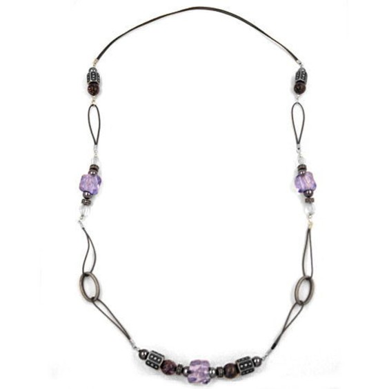 necklace stone bead grey-lila 96cm