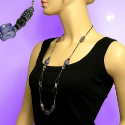 necklace stone bead grey-lila 96cm