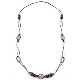 necklace stone bead grey-lila 96cm