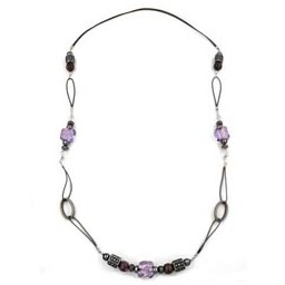 necklace stone bead grey-lila 96cm