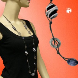 necklace beads black-grey-silver 110cm