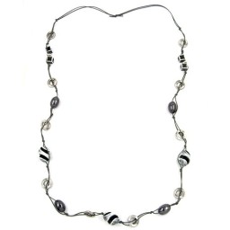 necklace beads black-grey-silver 110cm