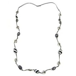 necklace beads black-grey-silver 110cm