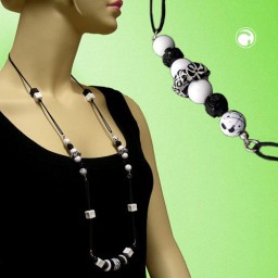 necklace beads cubes black-white 98cm