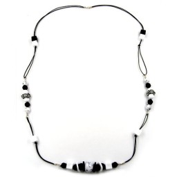 necklace beads cubes black-white 98cm