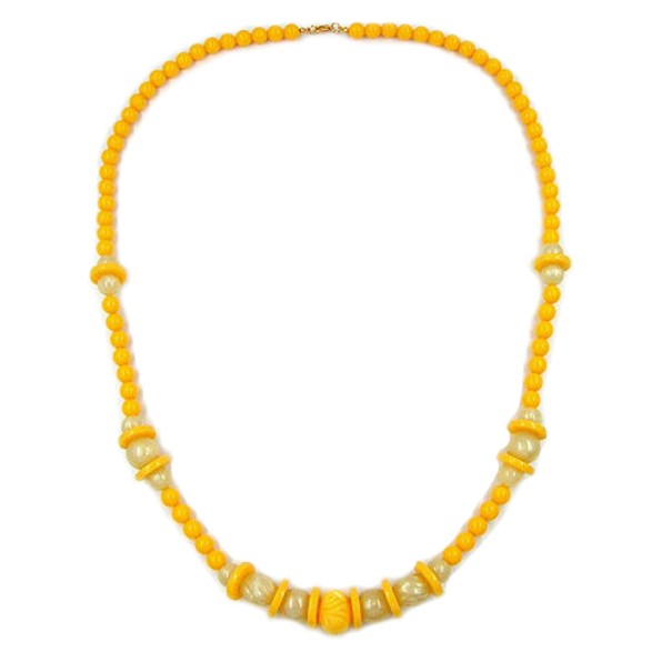 necklace engraved bead yellow 75cm