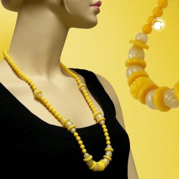 necklace engraved bead yellow 75cm