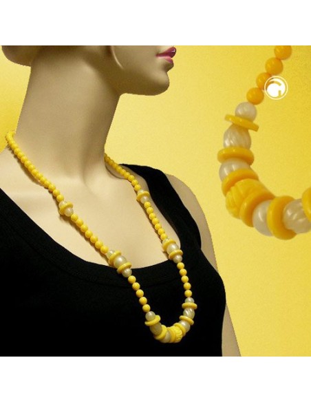 necklace engraved bead yellow 75cm