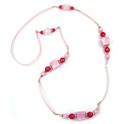 necklace dice pink-silver 100cm