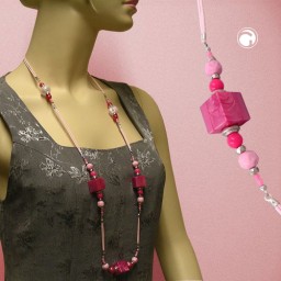 necklace dice pink-silver 100cm