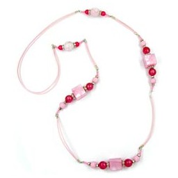 necklace dice pink-silver 100cm