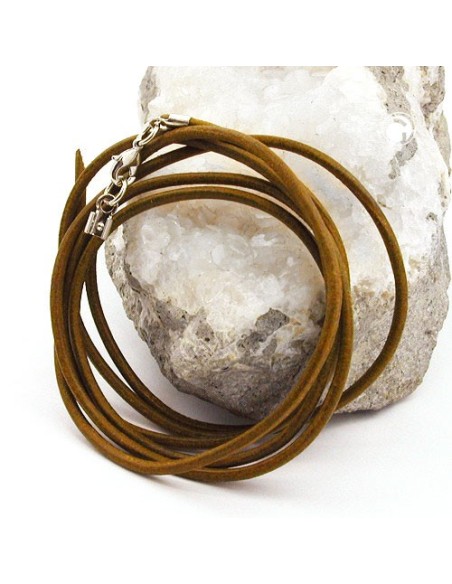 leather strap round cord cowhide 2mm olive green khaki colored with 1x clasp silver colored ca. 1m