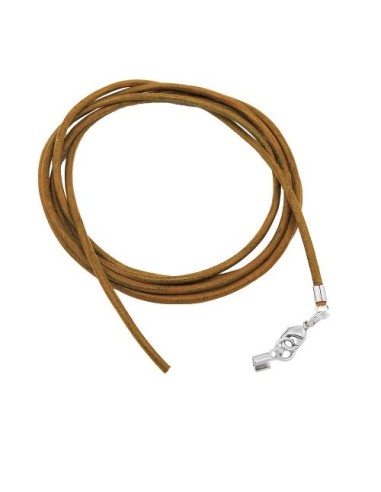 leather strap round cord cowhide 2mm olive green khaki colored with 1x clasp silver colored ca. 1m