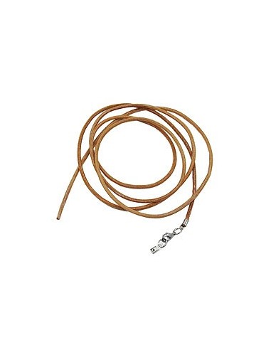 leather strap round cord cowhide 2mm natural color with 1x clasp silver colored ca. 1m