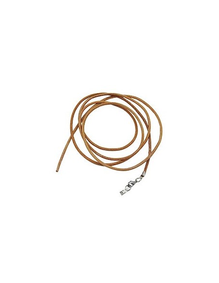 leather strap round cord cowhide 2mm natural color with 1x clasp silver colored ca. 1m