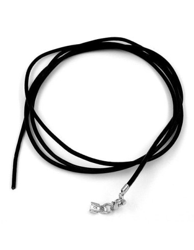 leather strap round cord cowhide 2mm black colored with 1x clasp silver colored ca. 1m