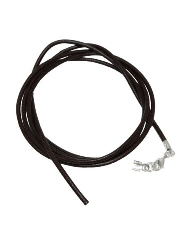 leather strap round cord cowhide 2mm black colored with 1x clasp silver colored ca. 1m