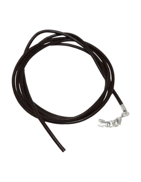 leather strap round cord cowhide 2mm black colored with 1x clasp silver colored ca. 1m