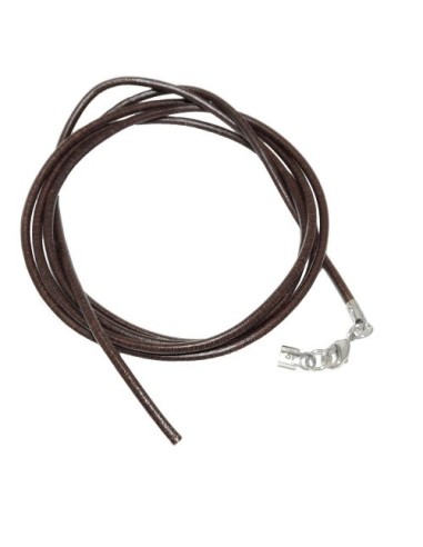 leather strap round cord cowhide 2mm brown colored with 1x clasp silver colored ca. 1m