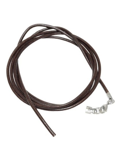 leather strap round cord cowhide 2mm brown colored with 1x clasp silver colored ca. 1m