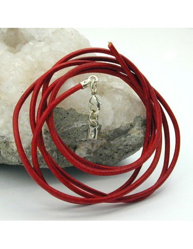 leather strap round cord cowhide 2mm red colored with 1x clasp silver colored ca. 1m