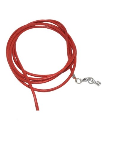 leather strap round cord cowhide 2mm red colored with 1x clasp silver colored ca. 1m