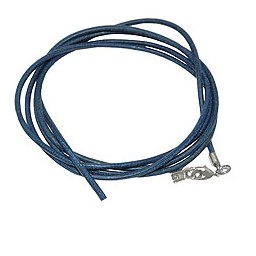 leather strap round cord cowhide 2mm blue colored with 1x clasp silver colored ca. 1m