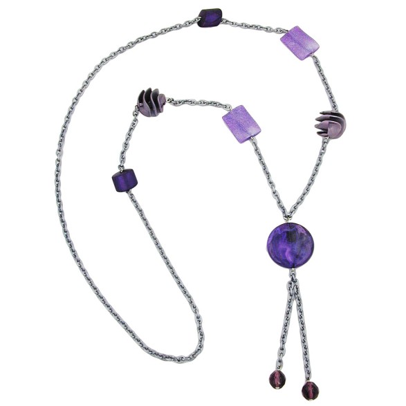 necklace beads lilac-lavender-gray 95cm