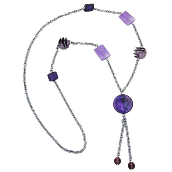 necklace beads lilac-lavender-gray 95cm