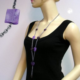 necklace beads lilac-lavender-gray 95cm