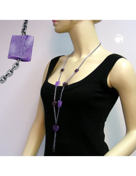 necklace beads lilac-lavender-gray 95cm