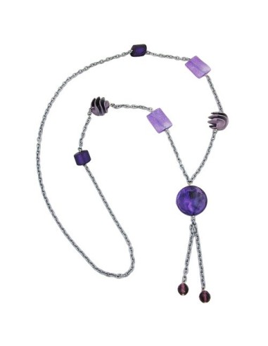 necklace beads lilac-lavender-gray 95cm