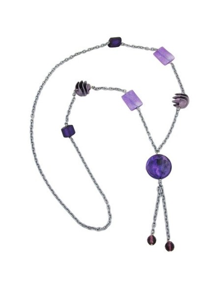 necklace beads lilac-lavender-gray 95cm