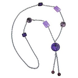 necklace beads lilac-lavender-gray 95cm