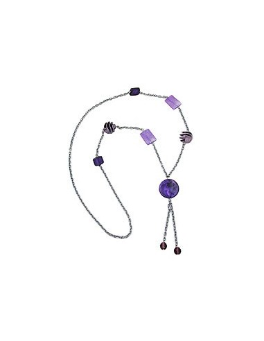 necklace beads lilac-lavender-gray 95cm