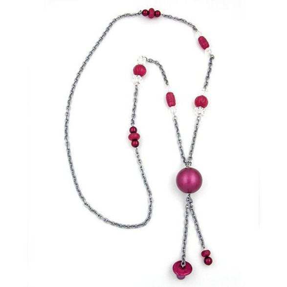 necklace pink-grey beads 95cm