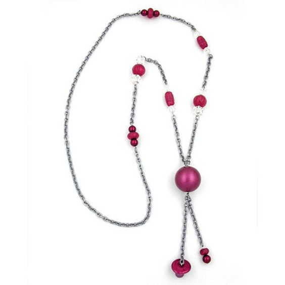 necklace pink-grey beads 95cm