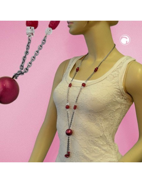 necklace pink-grey beads 95cm