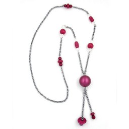 necklace pink-grey beads 95cm