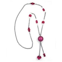 necklace pink-grey beads 95cm