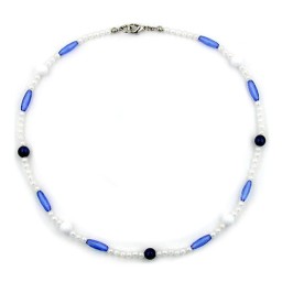 necklace beads blue/white