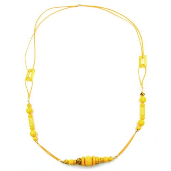 necklace yellow beads yellow chain 100cm