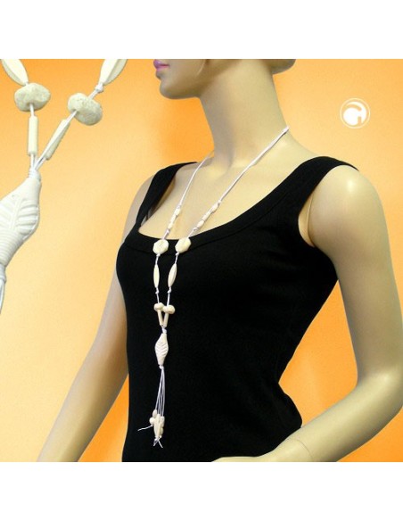 necklace leafs beige matte 100cm