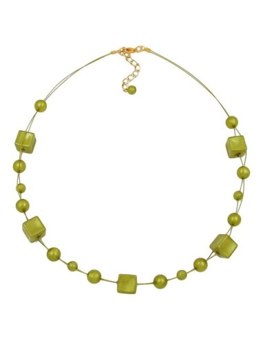 necklace cube beads green-olive 45cm