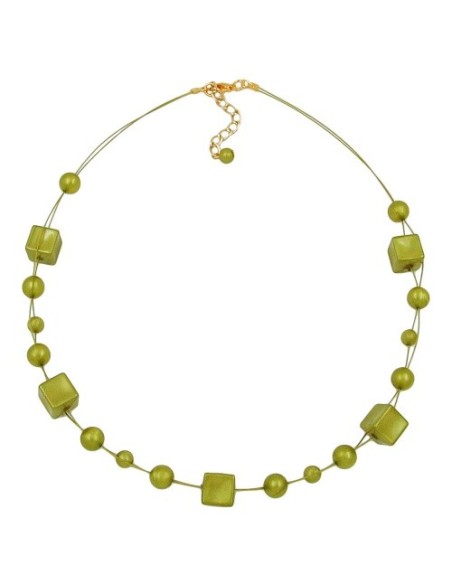 necklace cube beads green-olive 45cm