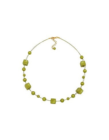 necklace cube beads green-olive 45cm