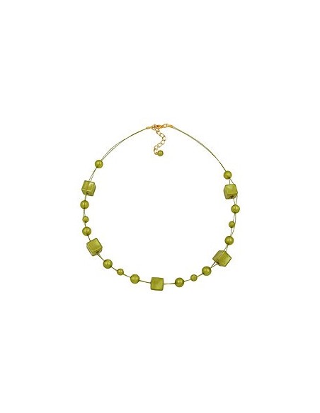 necklace cube beads green-olive 45cm